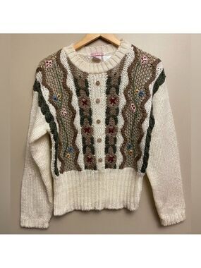 Vintage No Boundaries Knit Sweater Bows Floral Small